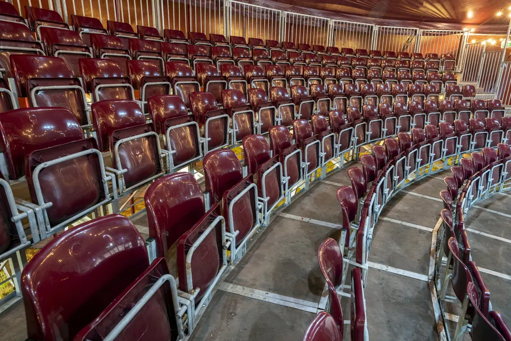 Our maroon grandstand seats inside Big Puck